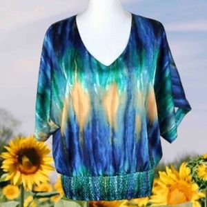 Eye Catching MARC NEW YORK Go Anywhere Polyester Blouse Blues / Greens XL